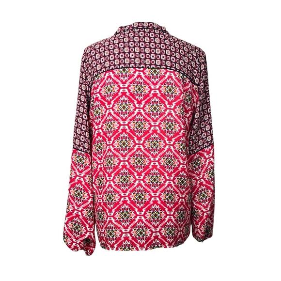 Loft Top Womens Size S Red Black Silky Poly Boho Long Sleeved Blouse Artsy Luxe - Picture 3 of 7